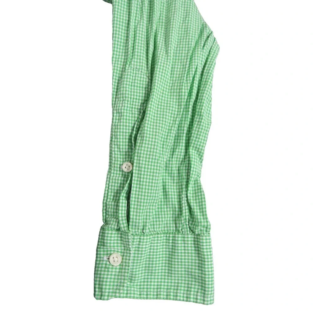 Polo Ralph Lauren Shirt Men L Green White Gingham Check Custom Fit Orange Pony